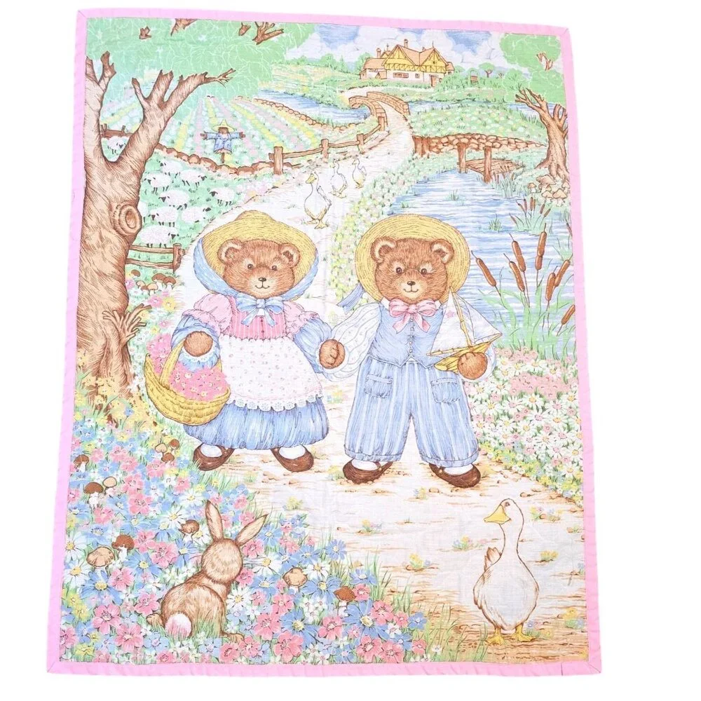 Vintage Storybook Bears Victoria Theodore Baby Quilt‎ Blanket  34